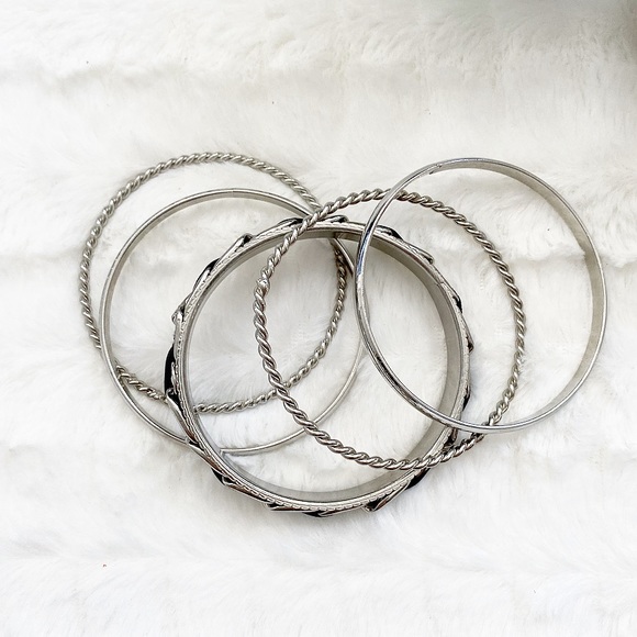 Silver Bangle Stackable Bracelet Set - Picture 3 of 4